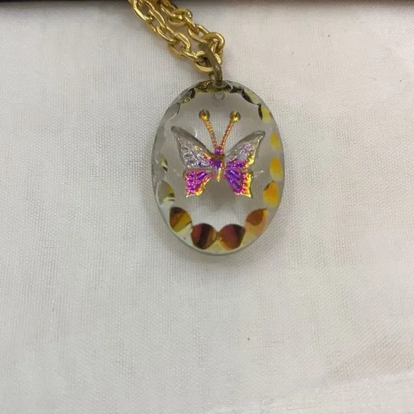 Vintage Necklace With Acrylic Butterfly Pendant